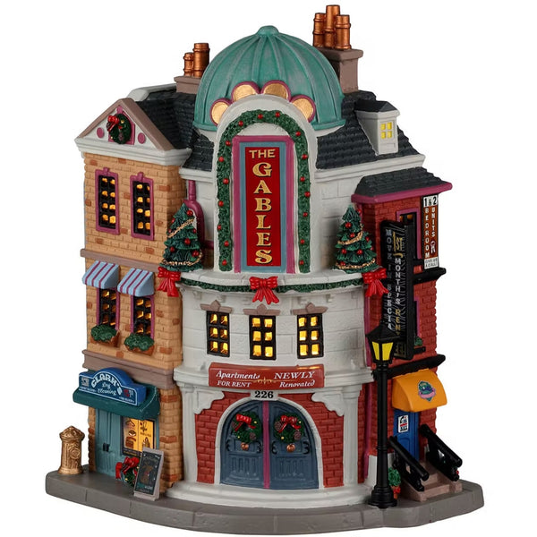 LEMAX Edificio Illuminato The Gables Apartments, Porcellana, 19x12x21 Cm, Per Villaggio Natalizio