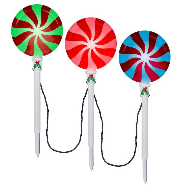 Set of 3 LightShow® Multi-Colored Christmas Lollipop Pathway Markers