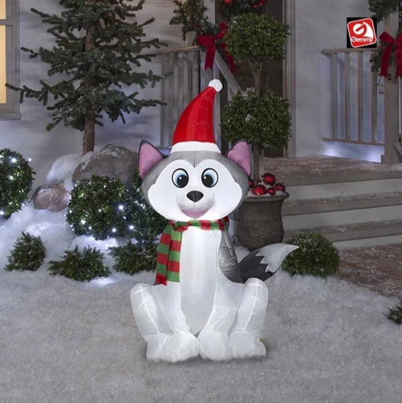 3.5' Airblown® Inflatable Husky with Santa Hat