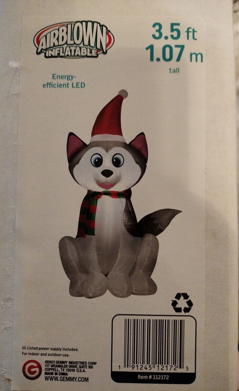 3.5' Airblown® Inflatable Husky with Santa Hat
