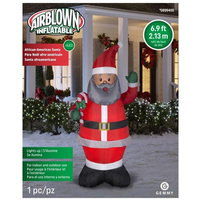 7.5' Gemmy Airblown Inflatable African American Santa | Black