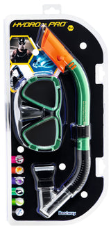 Swim mask and snorkel. There are two color options: black or teal.