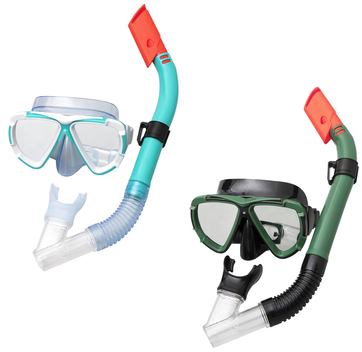 Swim mask and snorkel. There are two color options: black or teal.