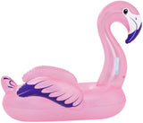 A pink pool inflatable shaped like a flamingo.