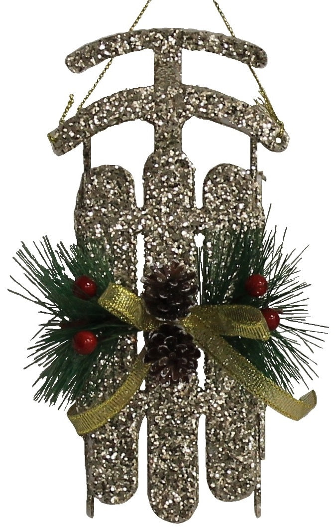 Rustic Glitter Sled Ornaments (Champagne/Gold/Silver)