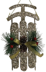 Rustic Glitter Sled Ornaments (Champagne/Gold/Silver)