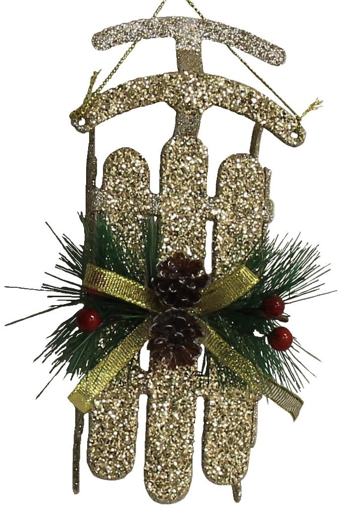 Rustic Glitter Sled Ornaments (Champagne/Gold/Silver)