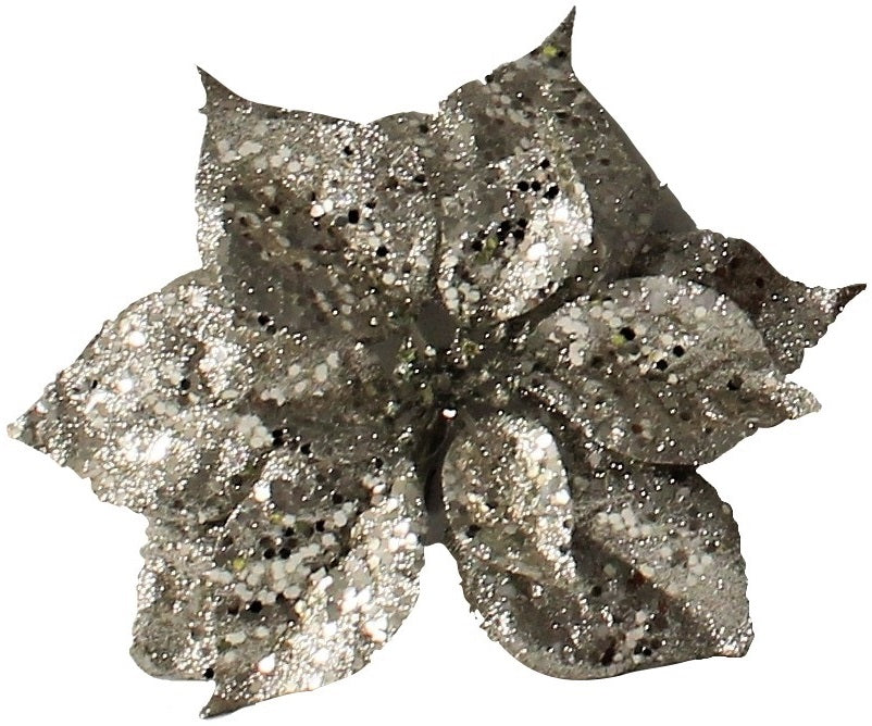 Clip-On Glitter Poinsettia Ornament (Rose Gold/Champagne/Mint)