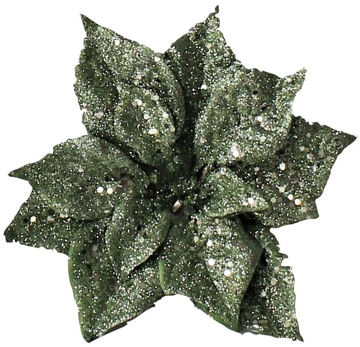 Clip-On Glitter Poinsettia Ornament (Rose Gold/Champagne/Mint)