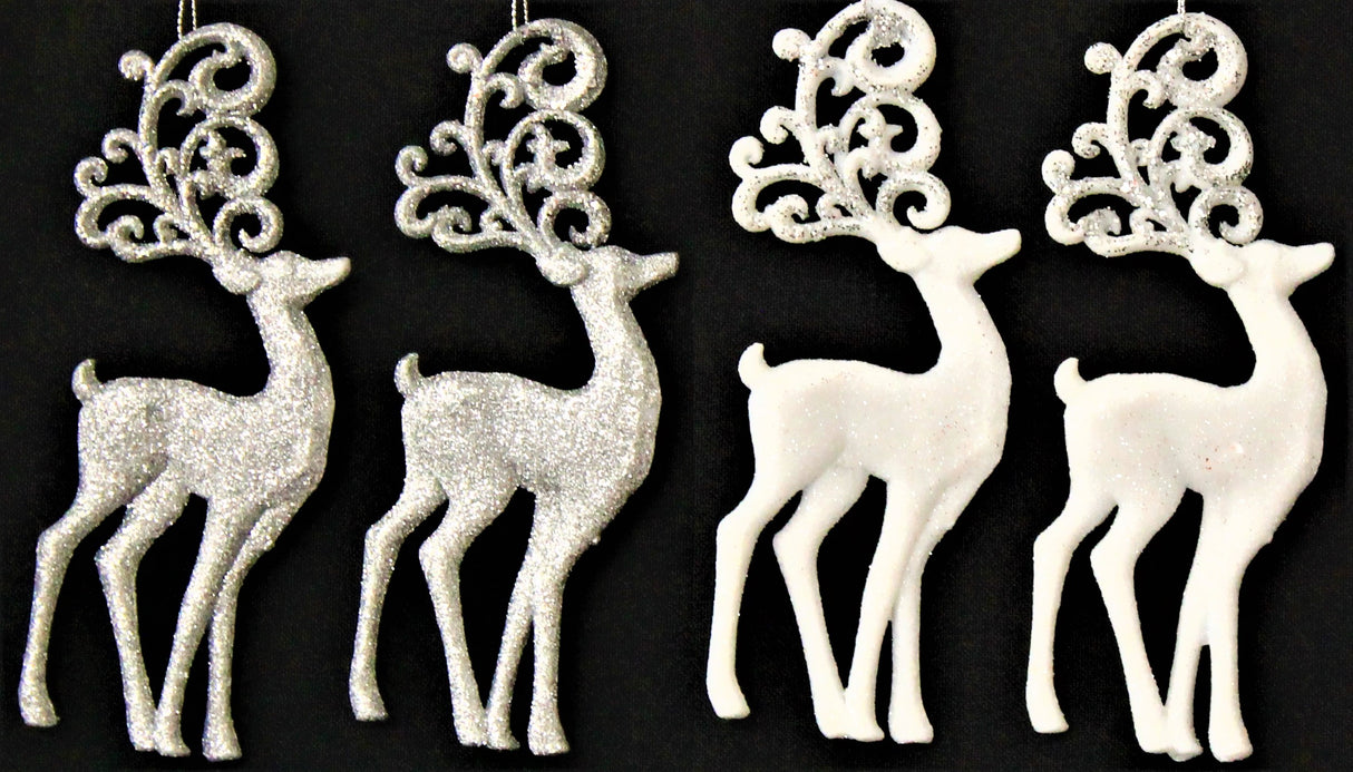 2-Pack of Shatterproof Glitter Deer Ornaments