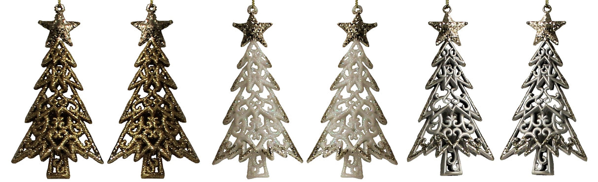 2-Pack of Shatterproof Glitter Tree Shaped Ornaments (Gold/White/Silver)