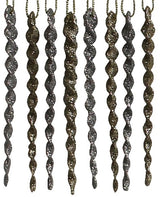 8-Pack of Glitter Icicle Ornaments (Silver/White/Gold)