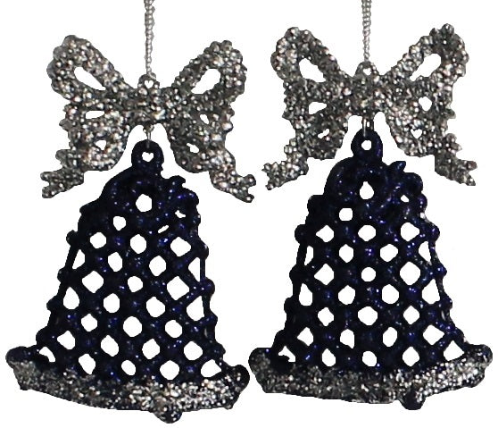 2-Pack of Blue Glitter Bell Ornaments