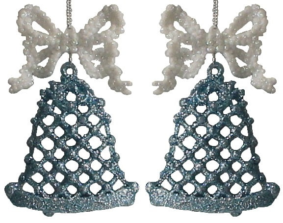 2-Pack of Blue Glitter Bell Ornaments