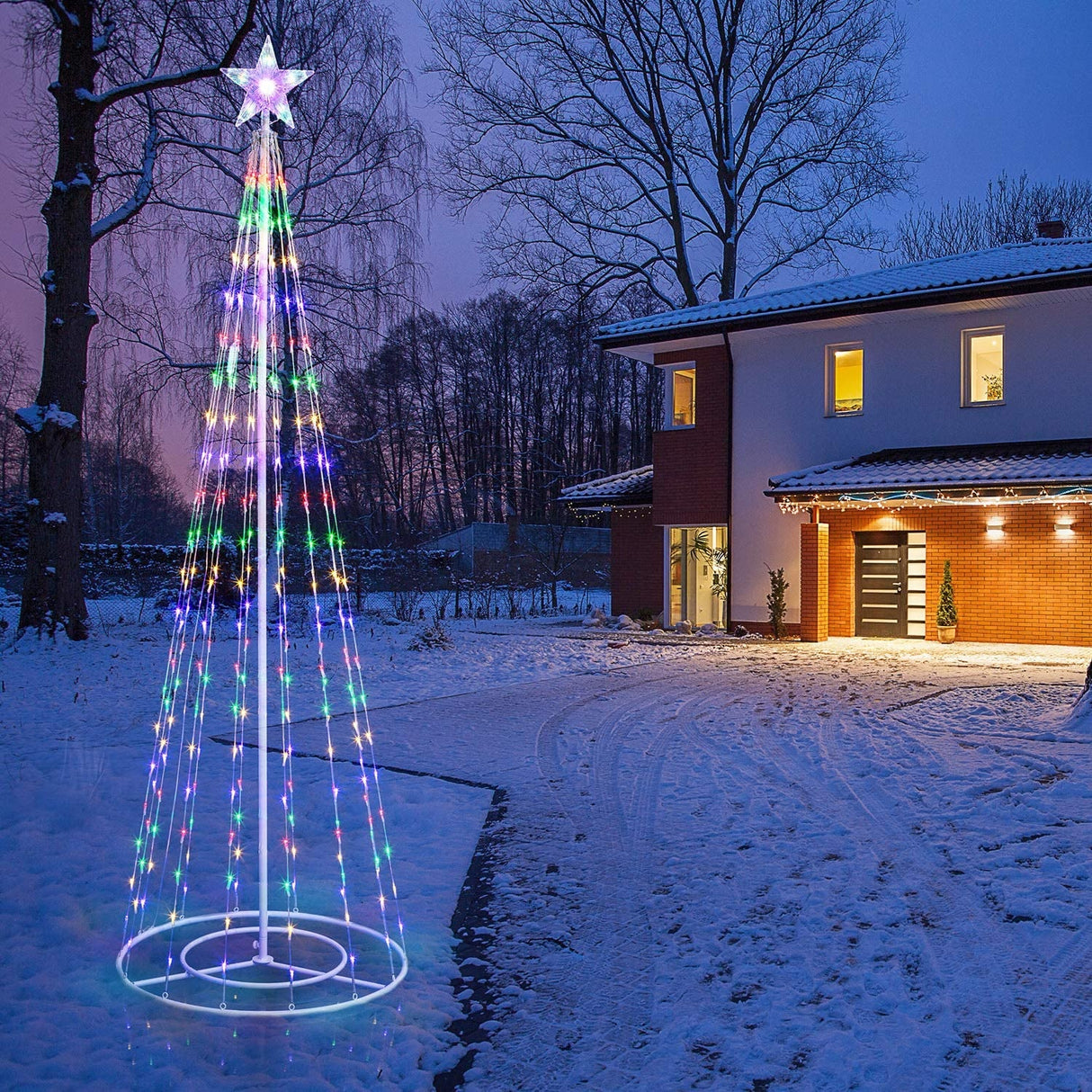 Pre-Lit Artificial Christmas Tree Sculpture with Multi-Colored LED Lights