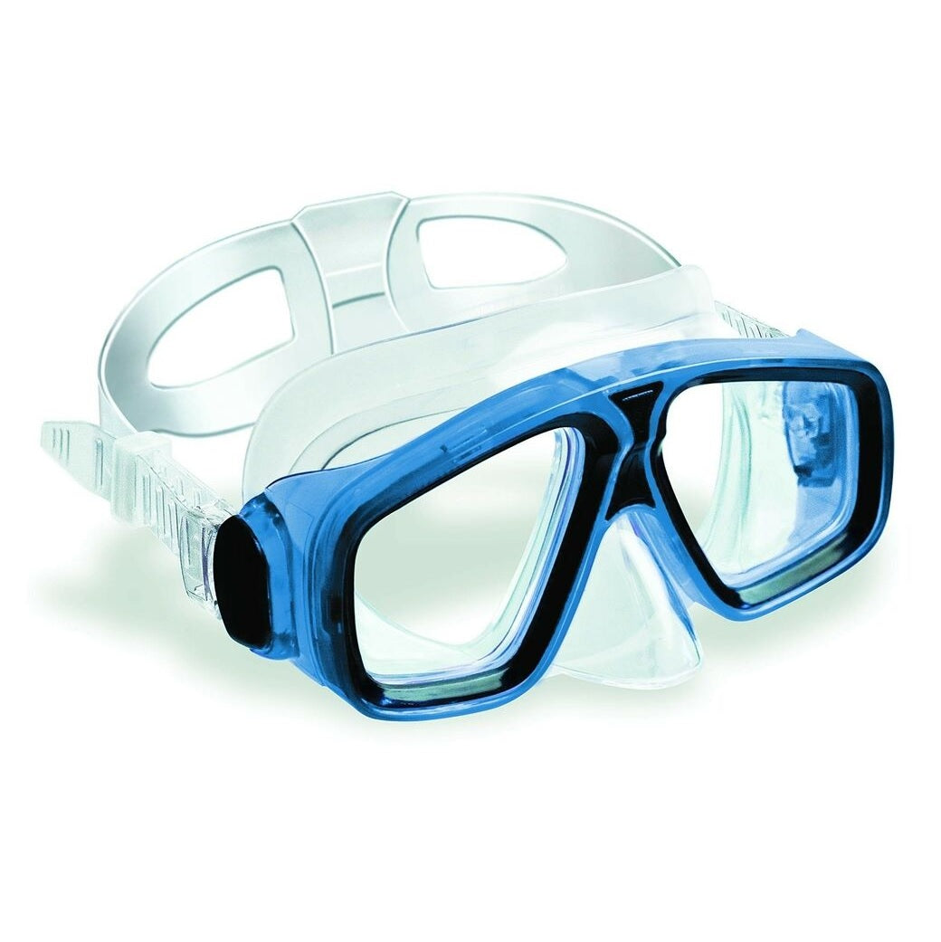 Blue and clear swim mask.