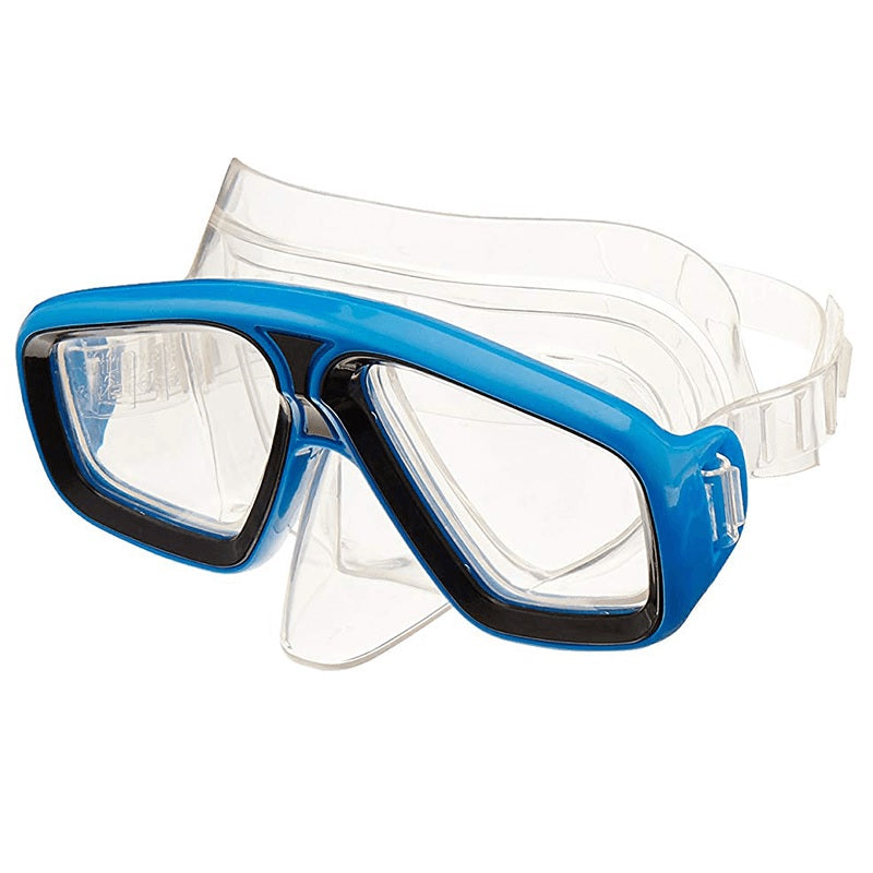 Blue and clear swim mask.