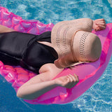 Inflatable pool mattresses. There are three color options: yellow, pink or lime green.