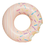 Double-bit, donut-shaped inner tube with pink frosting and a sprinkled design.