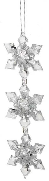Clear and silver glitter snowflake ornaments.