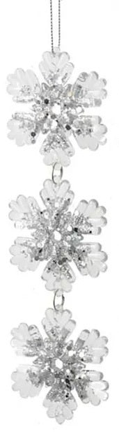 Clear and silver glitter snowflake ornaments.