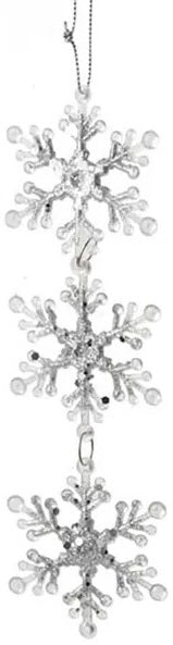 Clear and silver glitter snowflake ornaments.