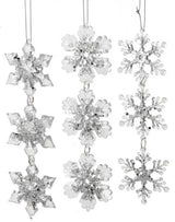 Clear and silver glitter snowflake ornaments.