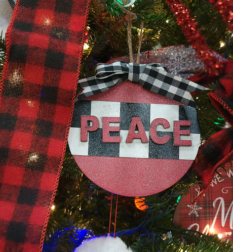 Gingham Holiday Wooden Round Word Ornament
