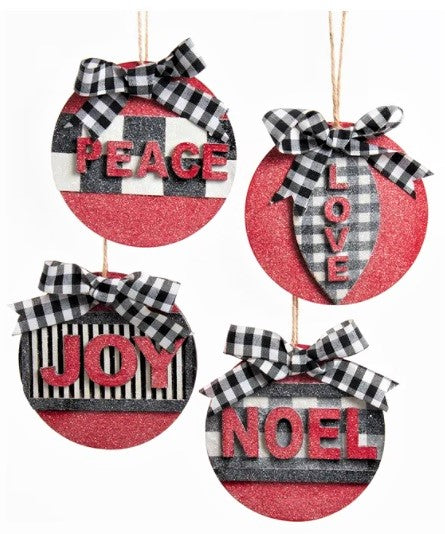 Gingham Holiday Wooden Round Word Ornament