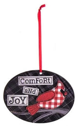 4.5" Gingham Holiday Wooden Oval Ornament