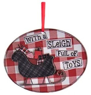 4.5" Gingham Holiday Wooden Oval Ornament