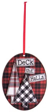 4.5" Gingham Holiday Wooden Oval Ornament