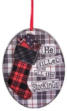 4.5" Gingham Holiday Wooden Oval Ornament