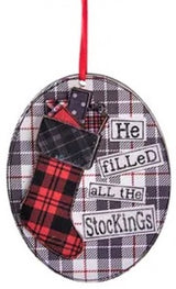 4.5" Gingham Holiday Wooden Oval Ornament