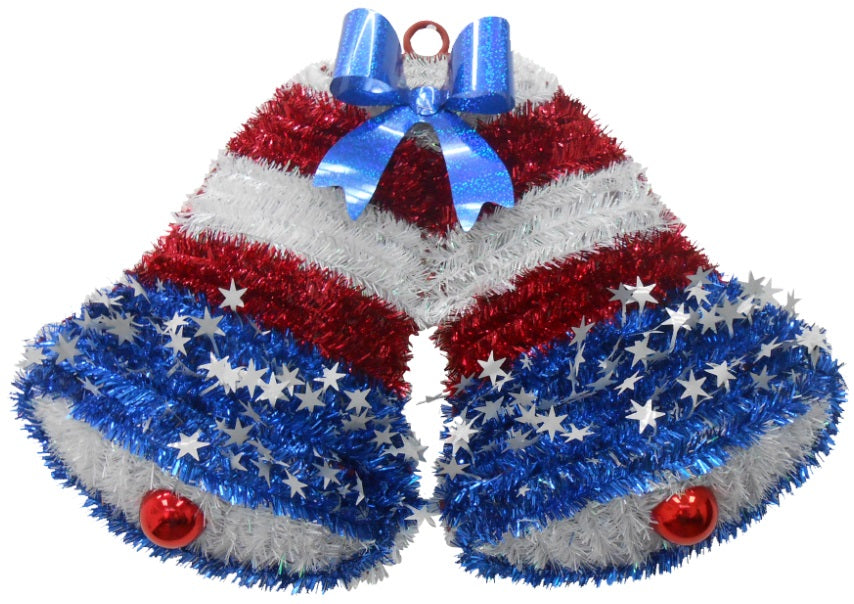 Patriotic bell decoration in festive red, white and blue.