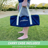 This shows someone carrying the set in the included carrying bag for easy storage and portability.