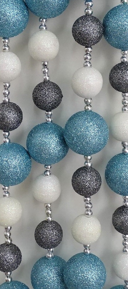 6' Blue, White and Silver Glitter Ball Garland