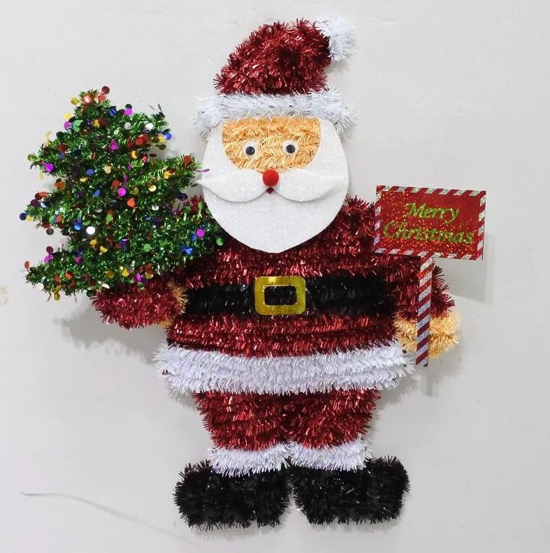 20" 2D Santa with Tree and Sign Tinsel Tabletop Decoration