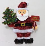 20" 2D Santa with Tree and Sign Tinsel Tabletop Decoration