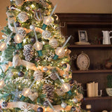 Clear and pure white bubble lights hanging from a decorated Christmas tree.