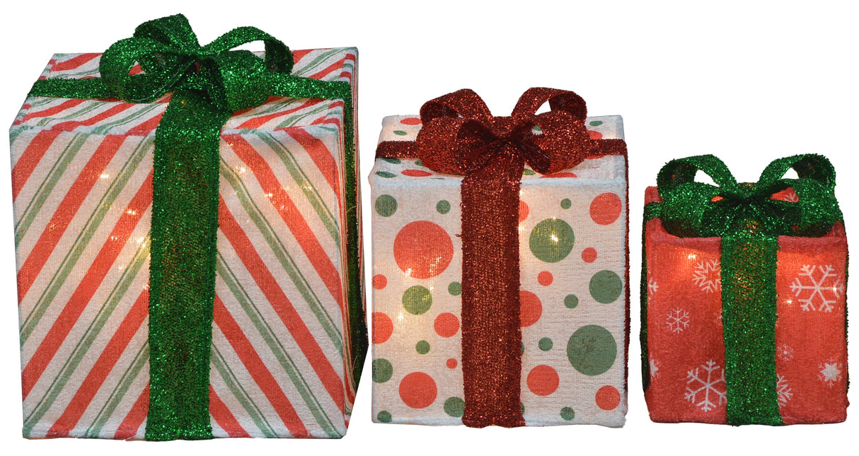 Set of 3 Pre-Lit Nested Gift Box Holiday Sculptures