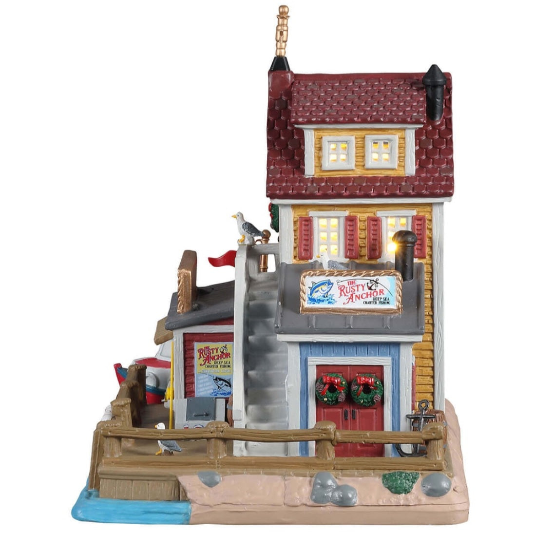 Lemax Plymouth Corners Lighted Building: The Rusty Anchor Deep Sea Charter Fishing #15755