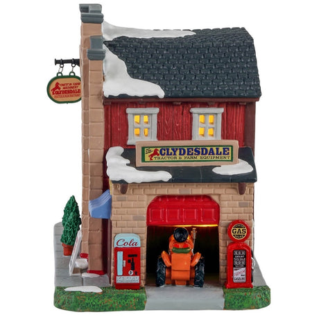 Lemax Harvest Crossing Lighted Building: Clydesdale Tractor & Farm Equipment #15759