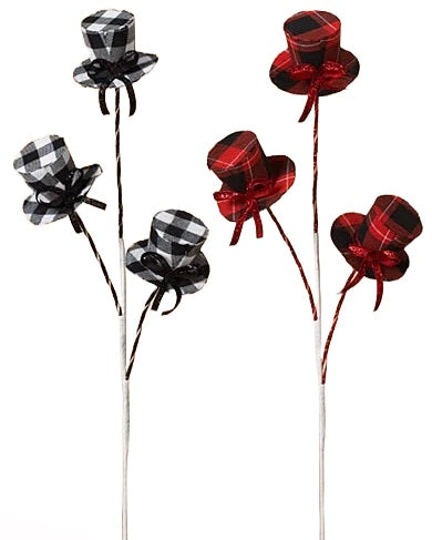 24" Holiday Plaid Hat Pick Spray