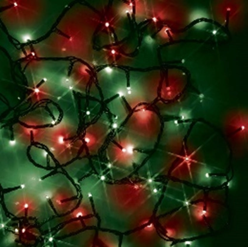 A string of red and green LED lights.