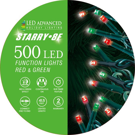 String of 500 red and green LED lights.