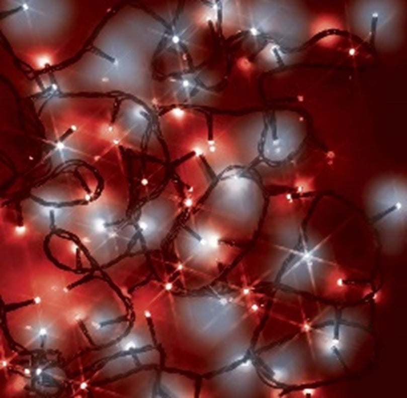 A string of red and pure white LED lights.