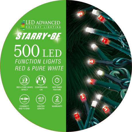 String of 500 red and pure white LED lights.