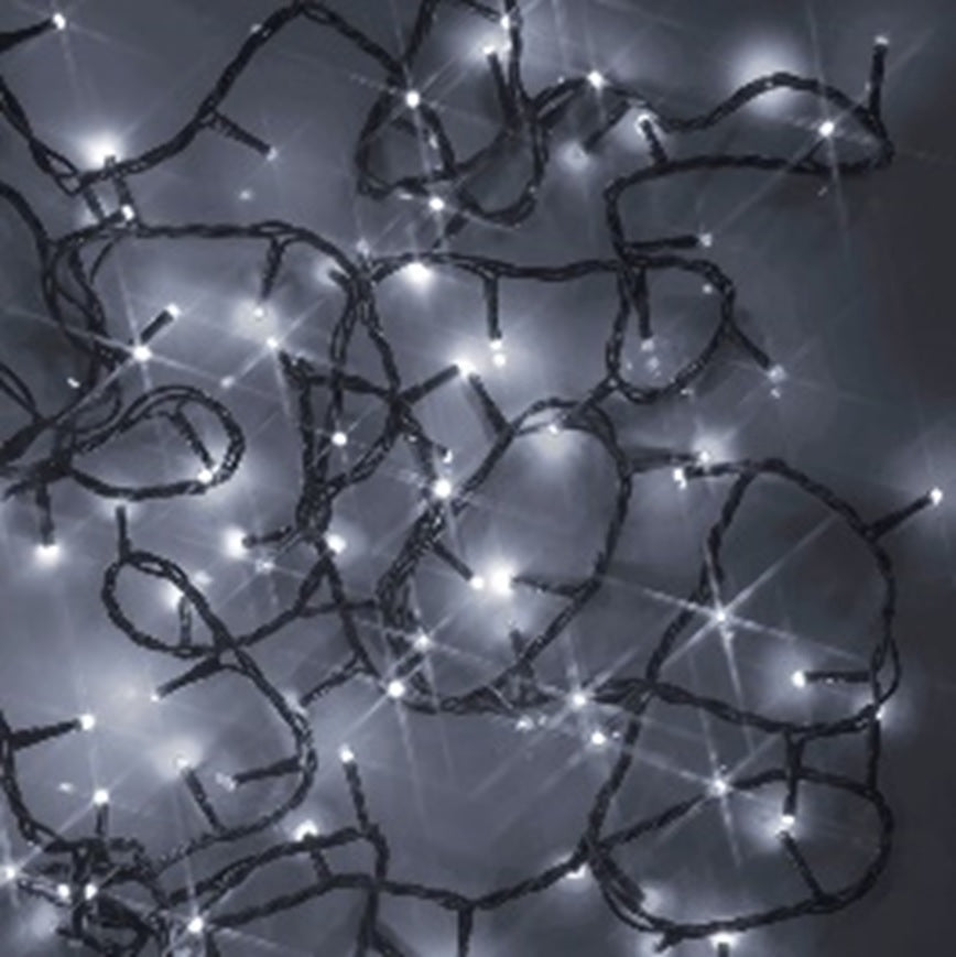 A string of pure white LED lights.