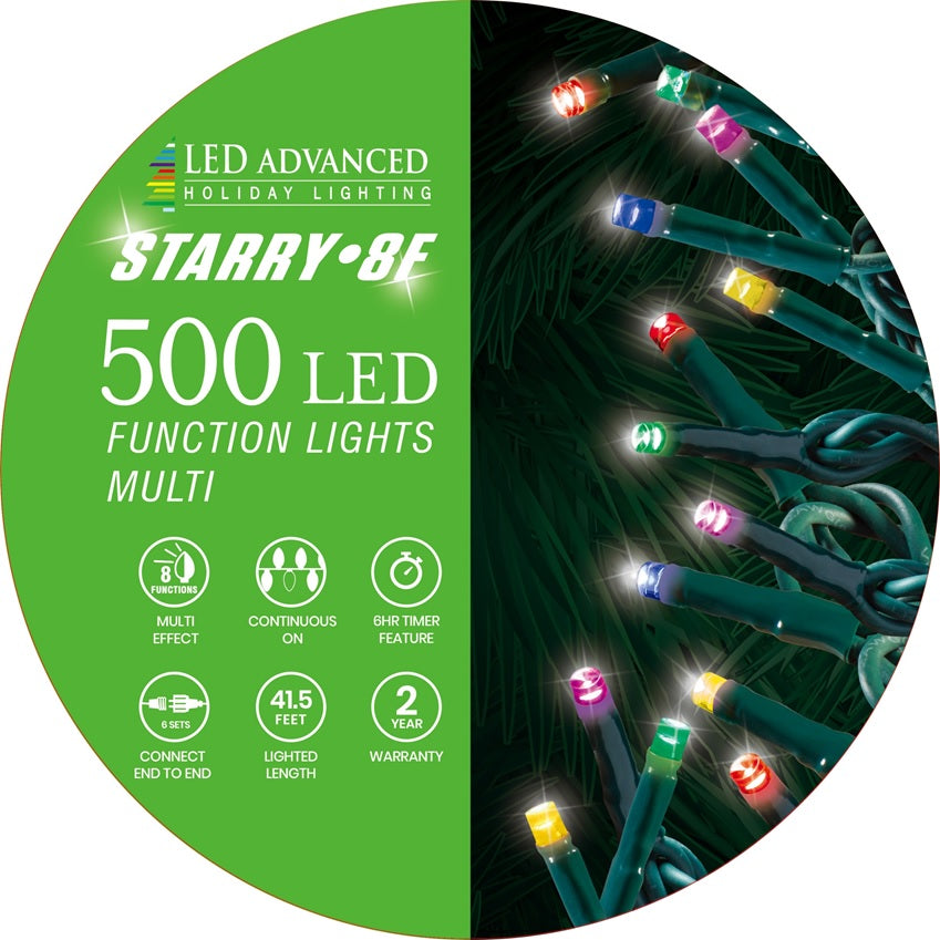 String of 500 multi-colored LED lights.